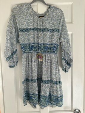 Belle by Alicia Bell Bohemian Blue & White Mini Dress